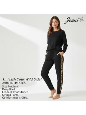 Jenni Intimates Leopard Print Striped Black Jogger Pants - M